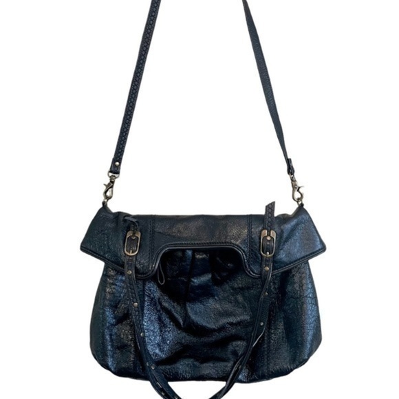 The Sak Black Fold Over Black Leather Convertible Crossbody Shoulder Bag - Picture 4 of 7